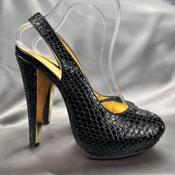 Report Signature Slingback 8.5 Snake Print Stiletto Leather Peep Toe Platform - Picture 3 of 17
